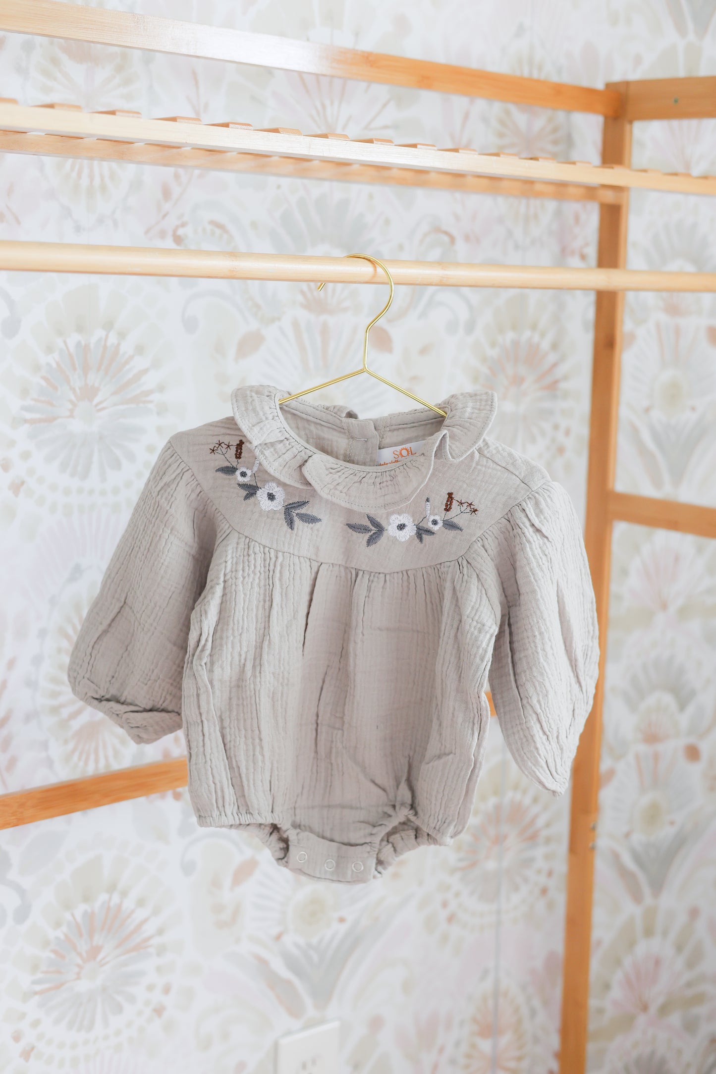 Grey Muslin Embroidered Bubble