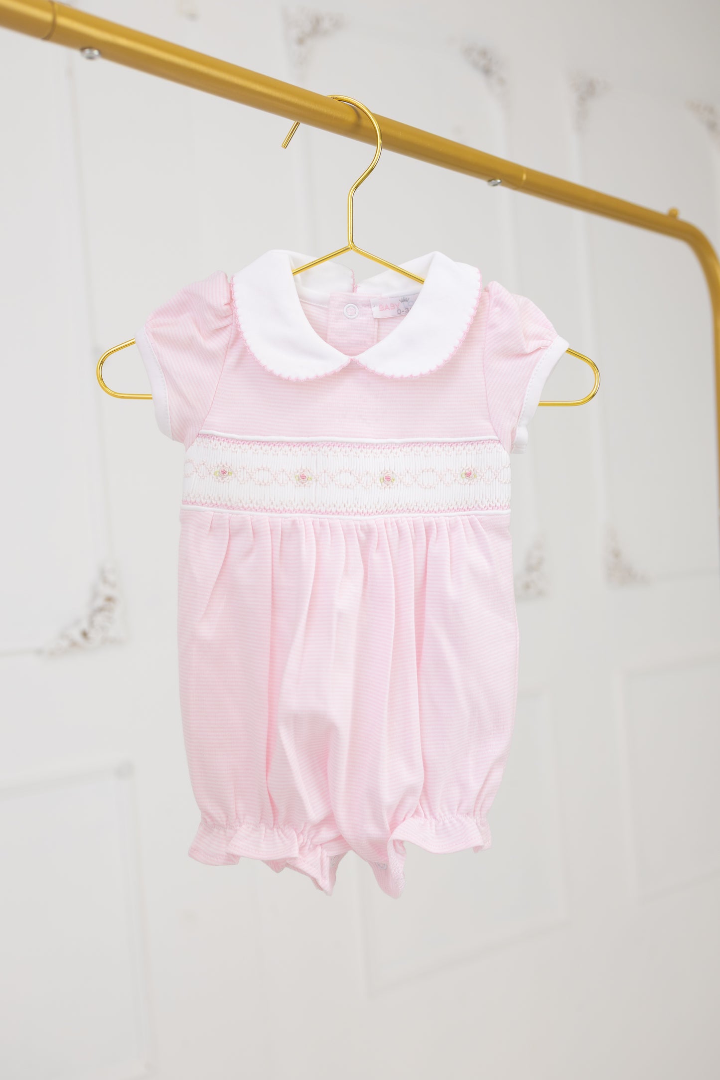 Rose Striped Smocked Bubble