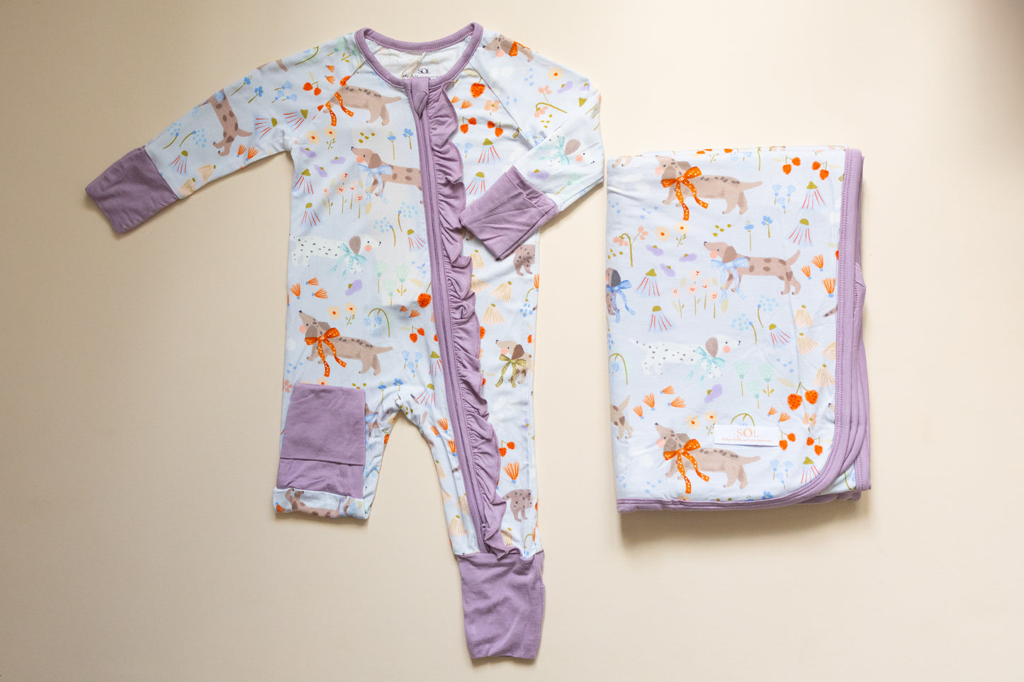 Purple Puppy Meadow Bamboo Romper