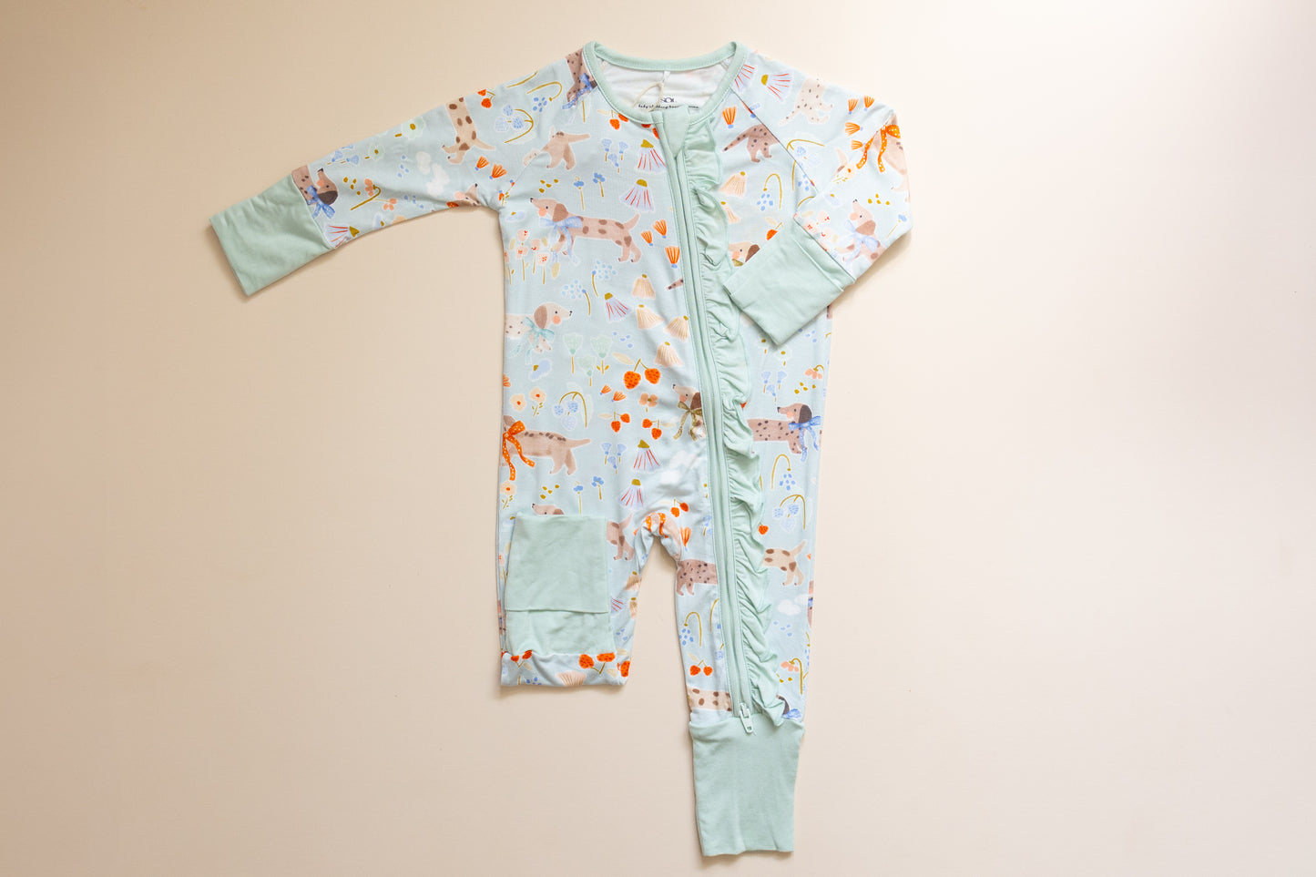 Puppy Meadow Mint Bamboo Romper