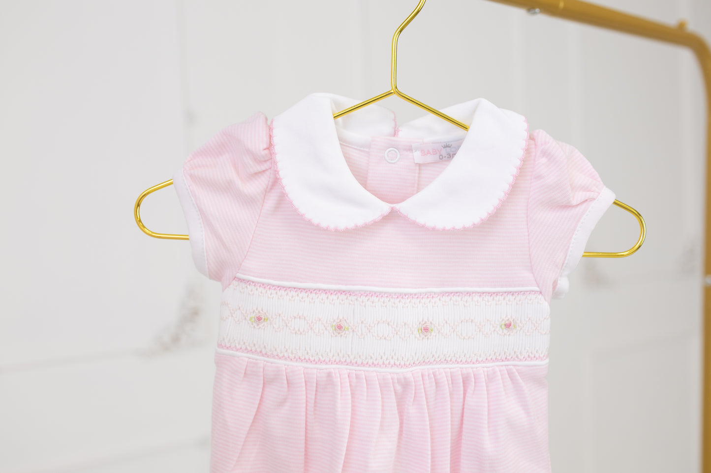 Rose Striped Smocked Bubble