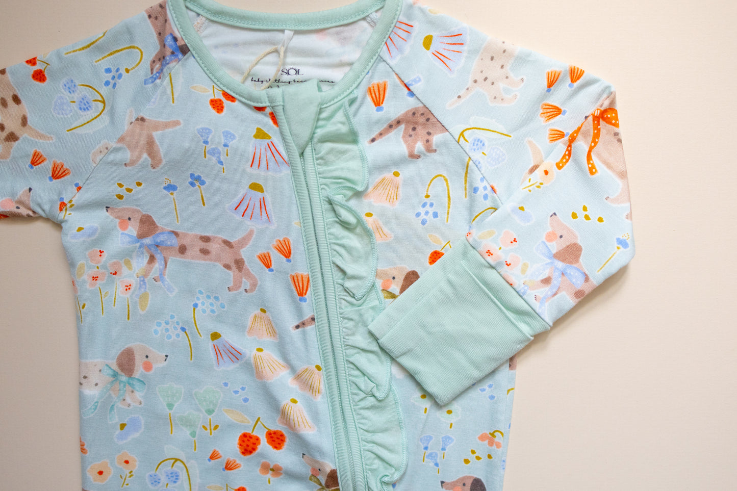Puppy Meadow Mint Bamboo Romper