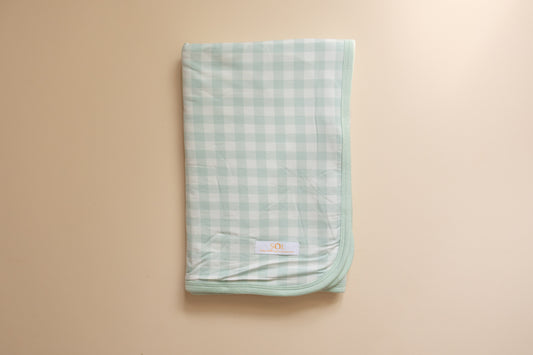 Mint Gingham Bamboo Blanket