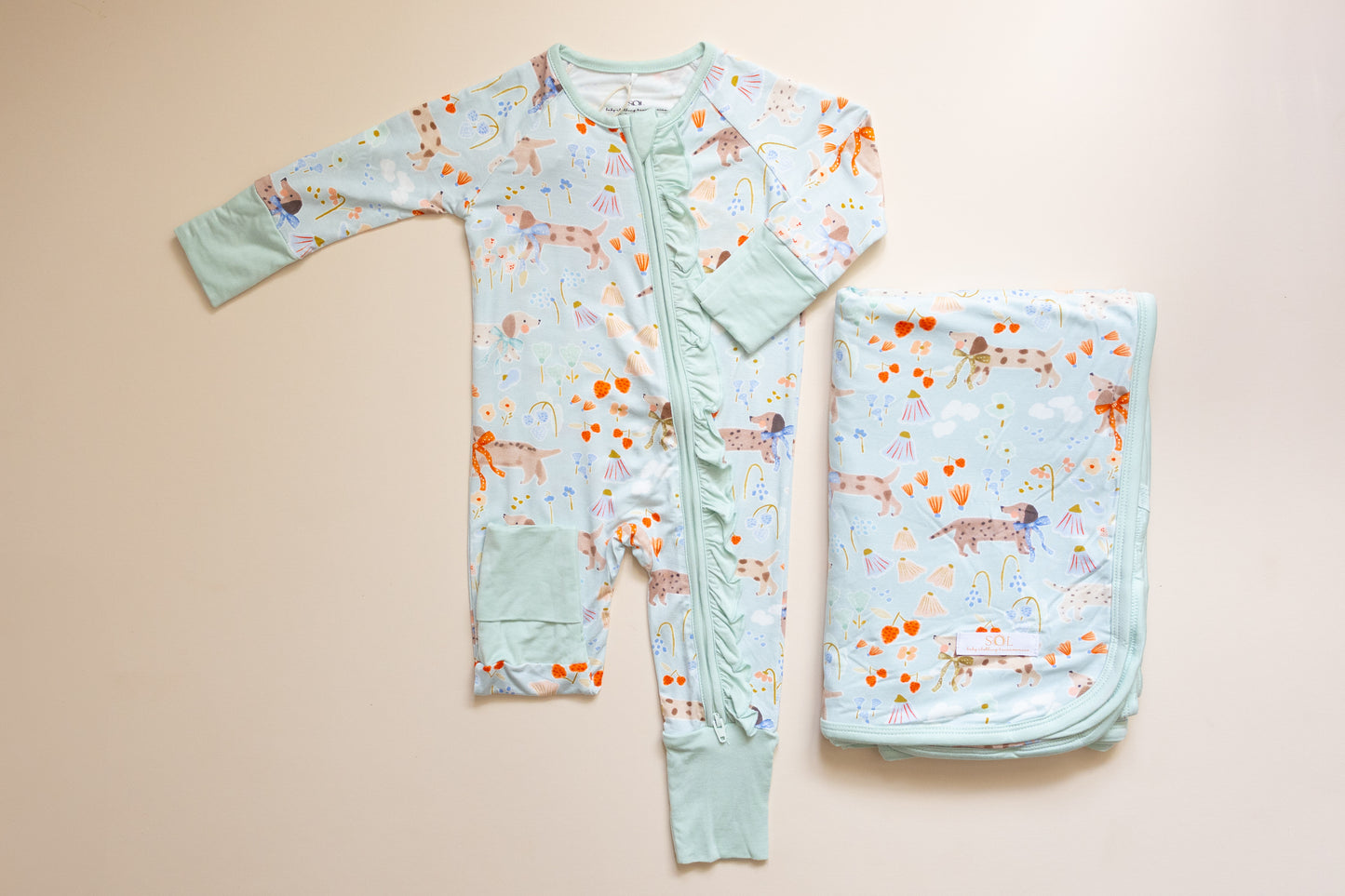 Puppy Meadow Mint Bamboo Romper