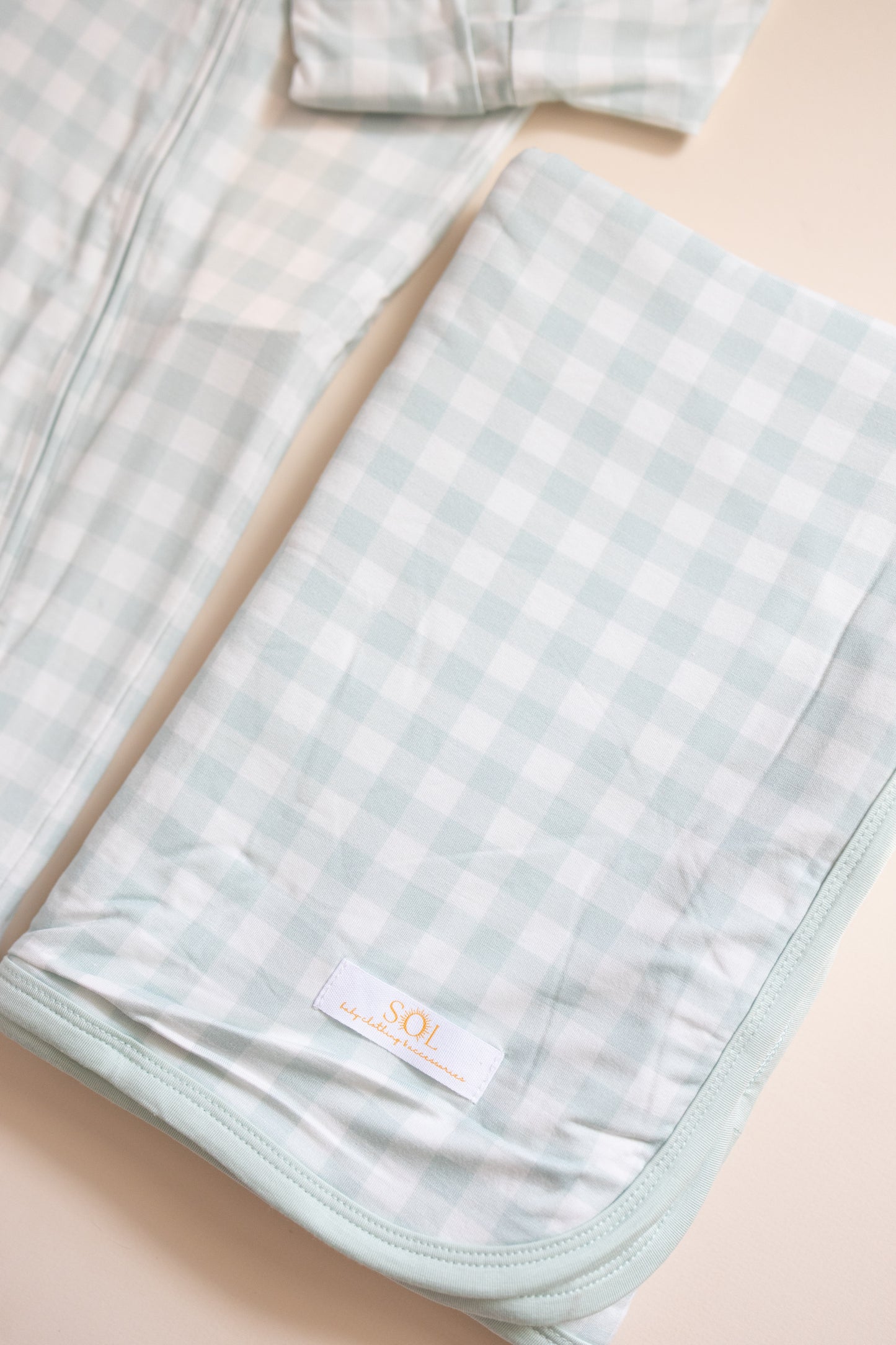 Mint Gingham Bamboo Blanket