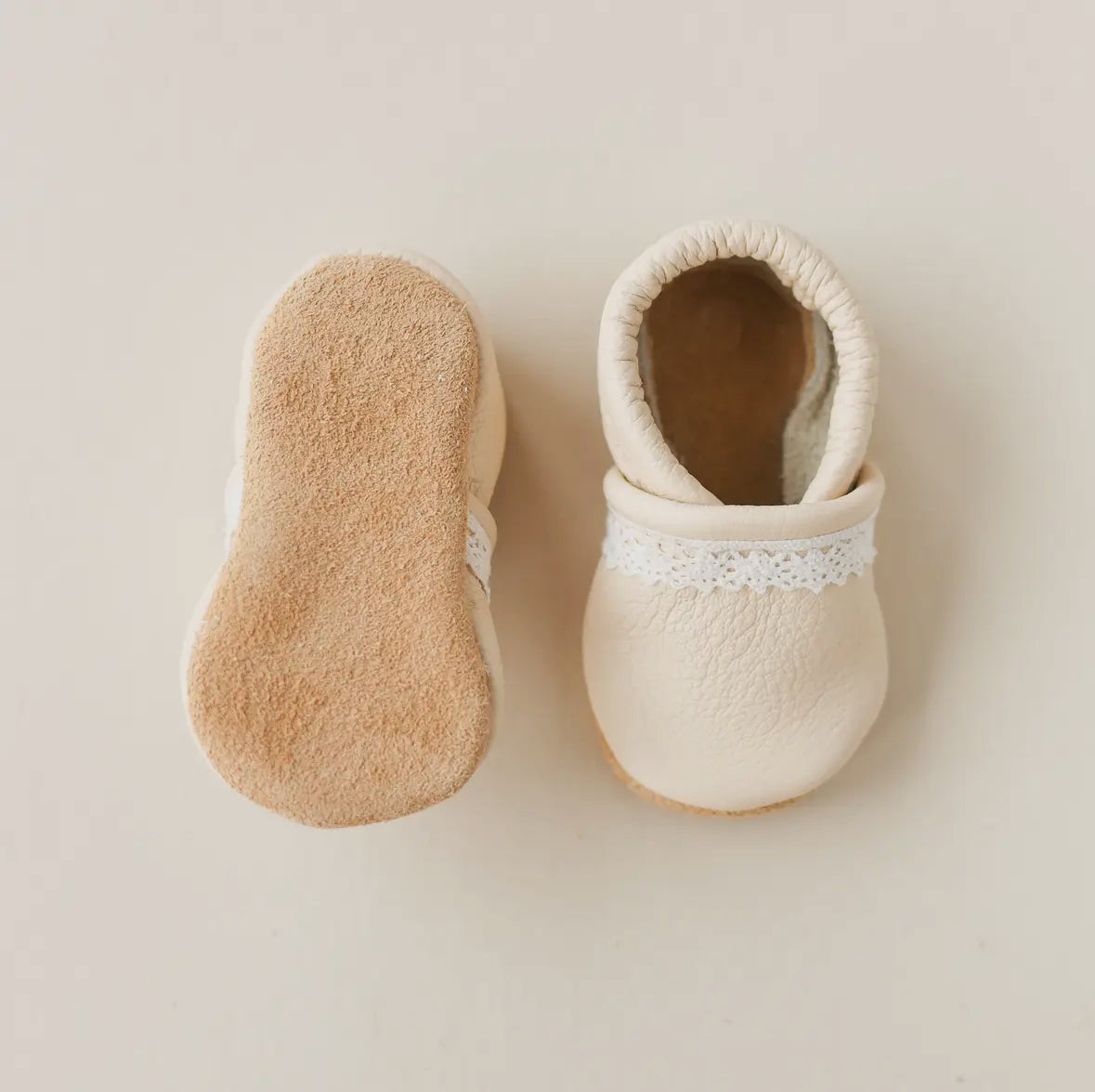 Leather Slip On Shoes- Cream