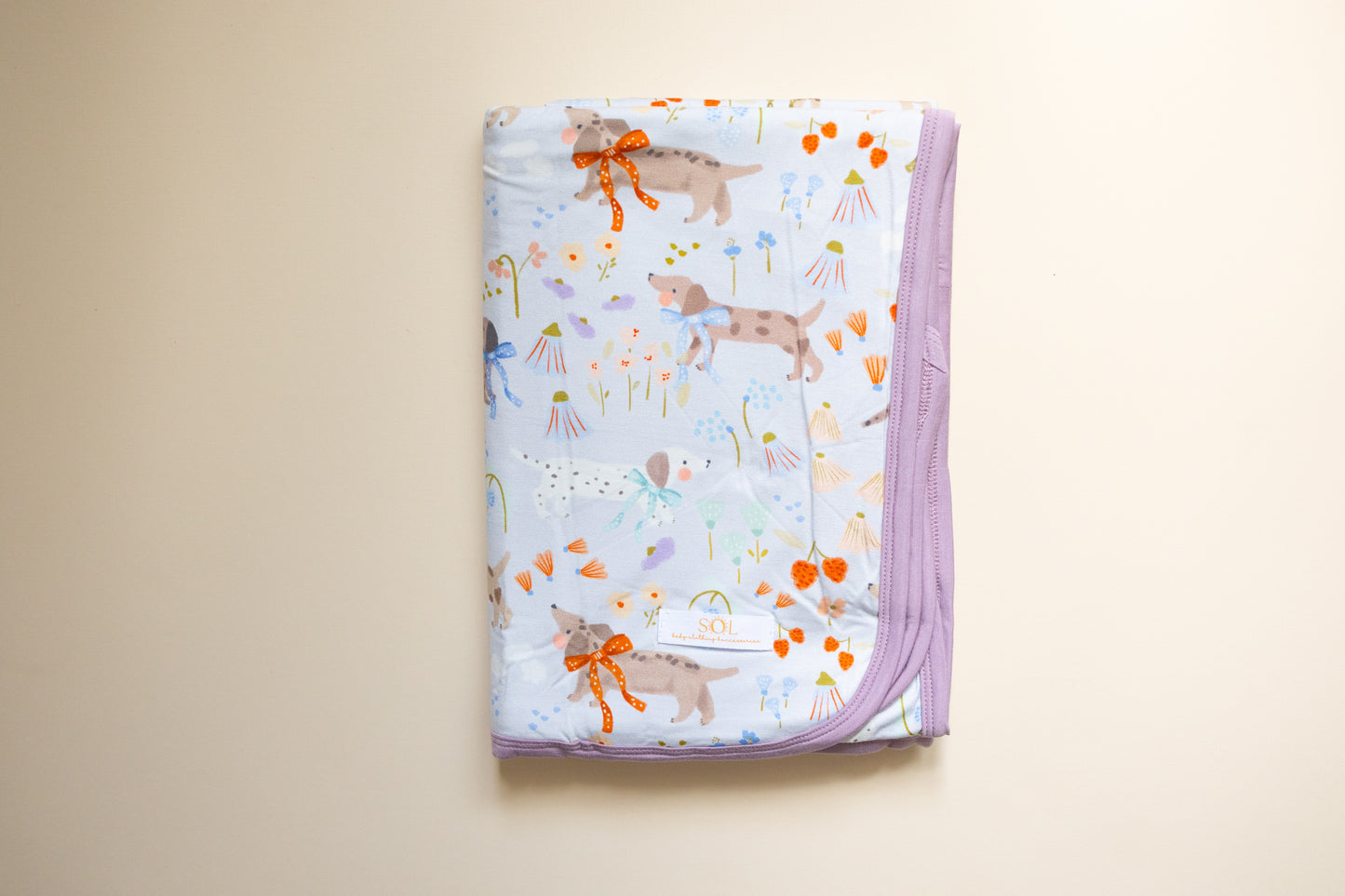 Purple Puppy Meadow Bamboo Blanket