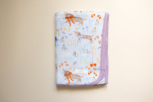 Purple Puppy Meadow Bamboo Blanket