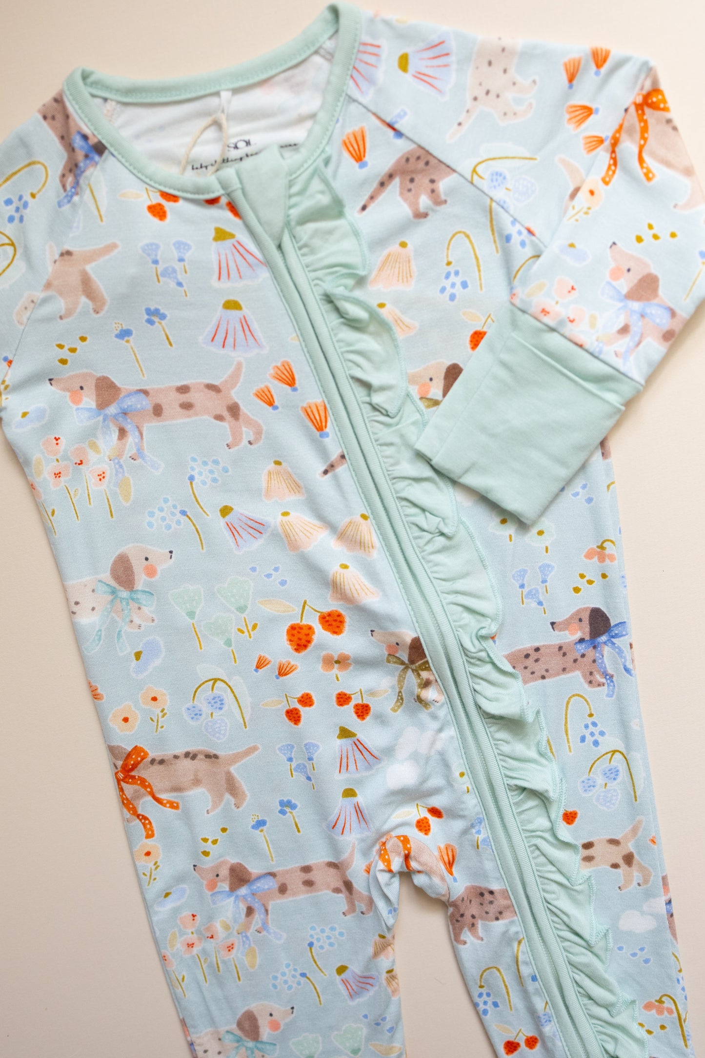 Puppy Meadow Mint Bamboo Romper
