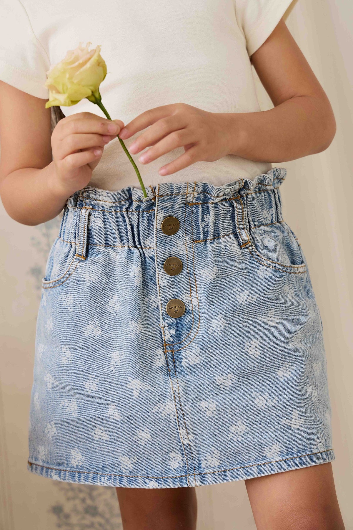 Denim Floral Skirt