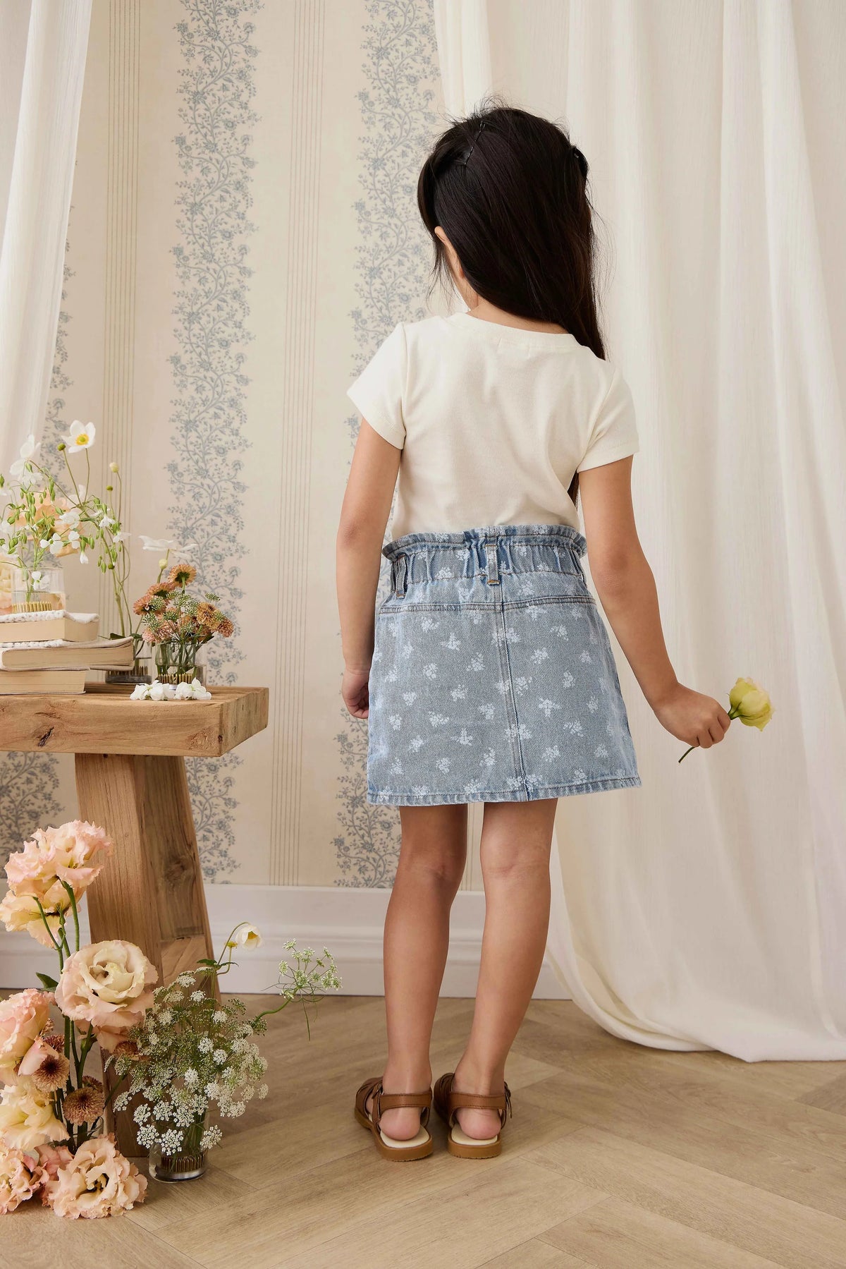 Denim Floral Skirt